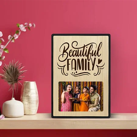 Beautiful Family Customized Photo Printed Engraved Wooden Table Frame - 10 x 7 Inches