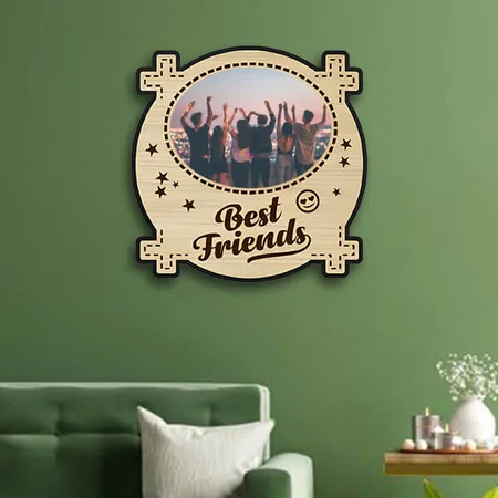 Best Friends Customized Photo Printed Engraved Wooden Wall Hanging Frame - 12 x 12 Inches