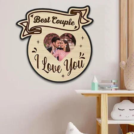 Best Couple Customized Photo Printed Engraved Wooden Wall Hanging Frame - 12 x 12 Inches