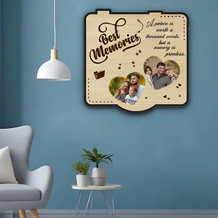 Best Memories Customized Photo Printed Engraved Wooden Wall Hanging Frame - 12 x 12 Inches