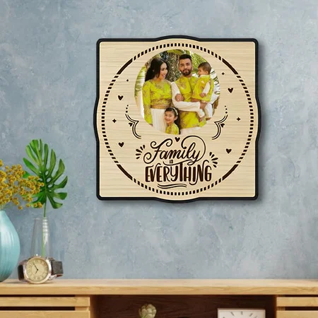 Family Is Everything Customized Photo Printed Engraved Wooden Wall Hanging Frame - 12 x 12 Inches