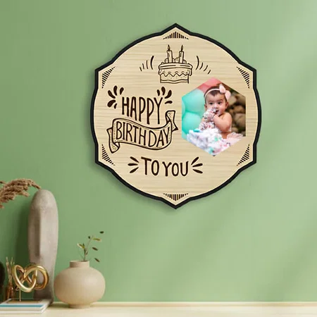 Happy Birthday To You Customized Photo Printed Engraved Wooden Wall Hanging Frame - 12 x 12 Inches