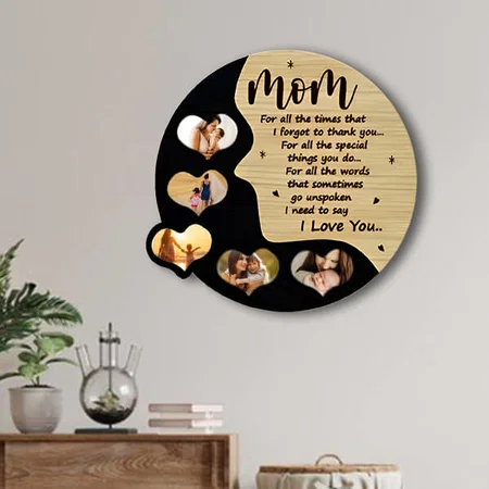 Mom Customized Photo Printed Engraved Wooden Wall Hanging Frame - 12 x 12 Inches