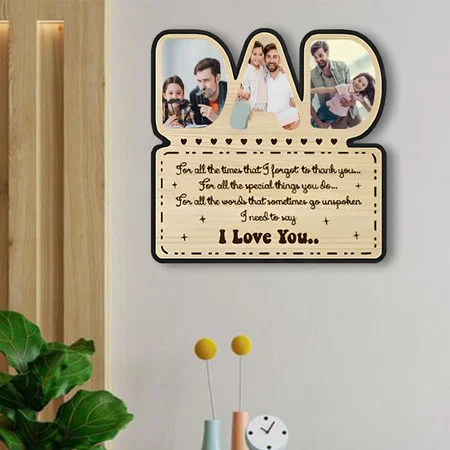 DAD Customized Photo Printed Engraved Wooden Wall Hanging Frame - 12 x 12 Inches