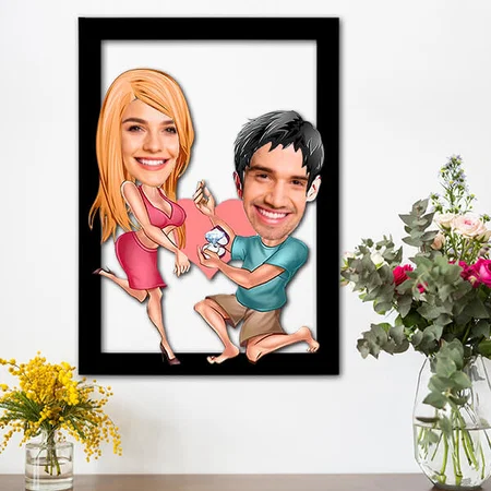 Will You Marry Me Proposal Customized Photo Printed Caricature Wall Hanging Frame - 11 x 18 Inches