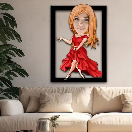 Salsa Dancer Customized Photo Printed Caricature Wall Hanging Frame - 11 x 18 Inches