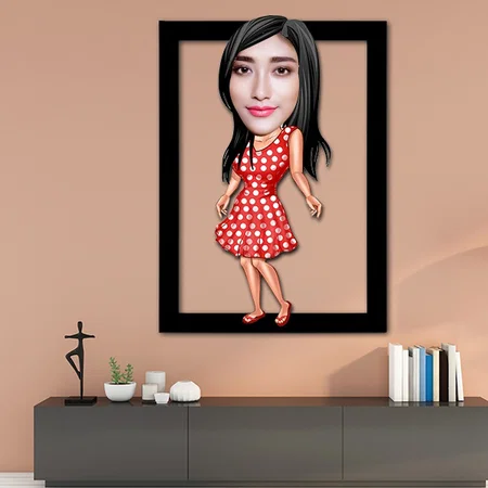 Cool Girl Customized Photo Printed Caricature Wall Hanging Frame - 11 x 18 Inches