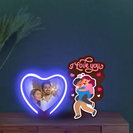 I Love You Couple Customized Photo Printed Neon Table Frame - 6 x 8 Inches