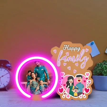 Happy Family Customized Photo Printed Neon Table Frame - 6 x 8 Inches