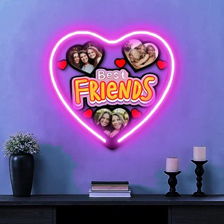 Best Friends Collage Customized Photo Printed Neon Wall Hanging Frame - 12 x 12 Inches