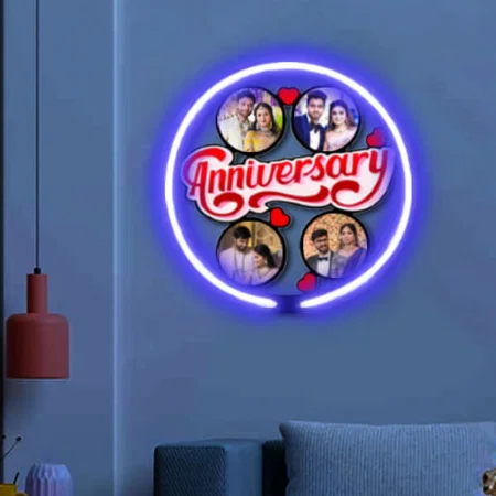 Anniversary Collage Customized Photo Printed Neon Wall Hanging Frame - 12 x 12 Inches