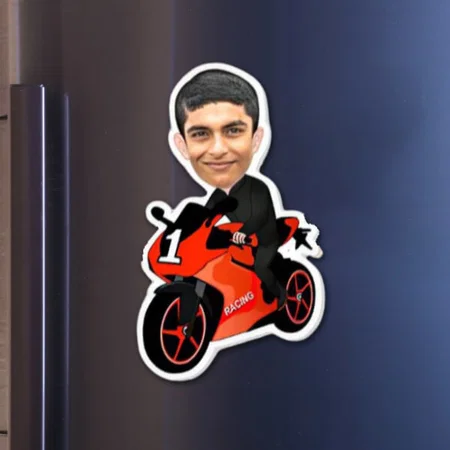 Cool Biker Customized Photo Printed Caricature Fridge Magnet