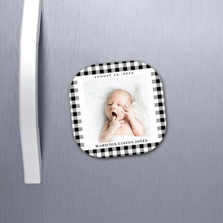 Black and White Gingham Check Design Customized Printed Photo Fridge Magnet