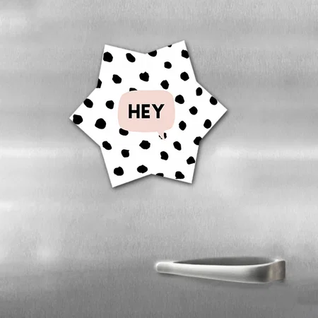 Modern Black Dots & Bubble Chat Pink With Hey Customized Printed Photo Fridge Magnet