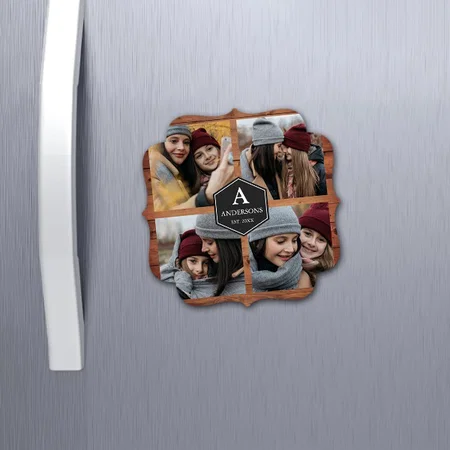 Rustic Barn Wood 4 Pictures Family Photo Collage Customized Printed Photo Fridge Magnet
