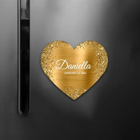 Square Gold Glitter Border and Foil Customized Printed Photo Fridge Magnet