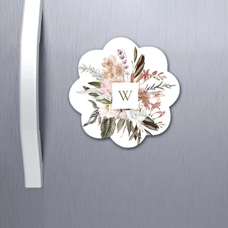 Rustic Feminine Floral Bouquet with Monogram Customized Printed Photo Fridge Magnet