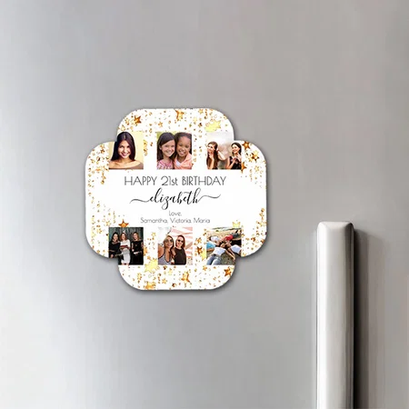 Birthday Photo Collage White Gold Best Friends Customized Printed Photo Fridge Magnet