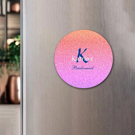 Bridesmaid Monogram Initial Name Rose Gold Glitter Customized Printed Photo Fridge Magnet