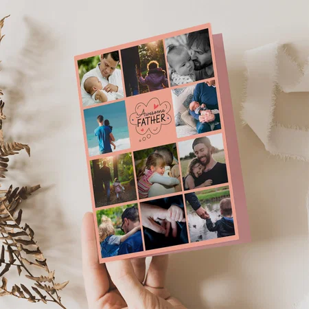 Trendy Awesome Father Photo Collage For Father's Day Customized Printed Greeting Card