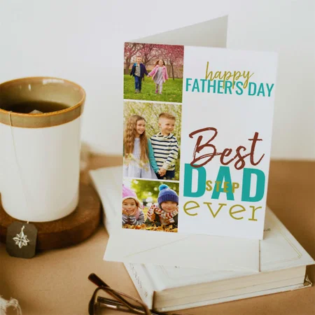 Best Dad Ever Photo Collage For Father Customized Printed Greeting Card