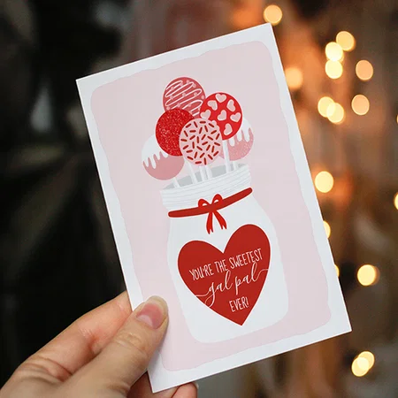 Sweetest Gal Pal Lollipop Design Customized Printed Greeting Card
