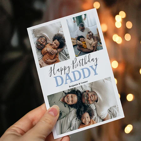 Modern 3 Photo Collage Customized Printed Greeting Card