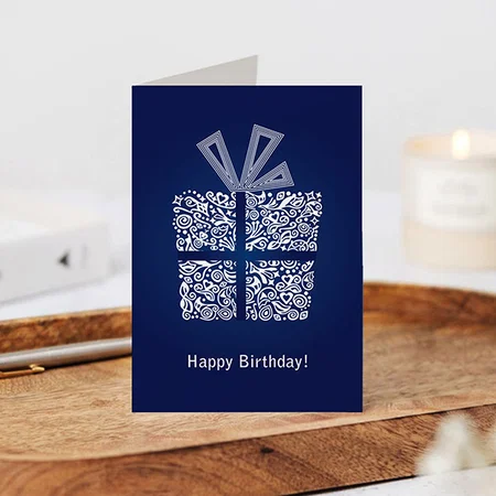 Blue White Gift Design Happy Birthday Customized Printed Greeting Card