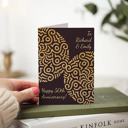Elegant Red Gold Mandala Wedding Anniversary Customized Printed Greeting Card