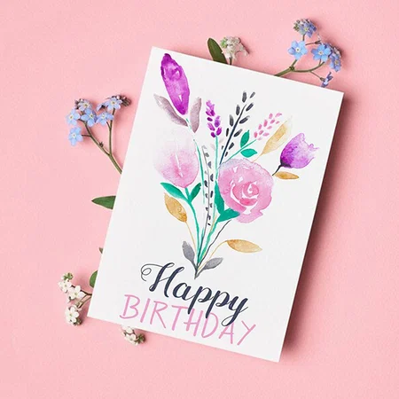 Pastel Floral Watercolor Birthday Typography Customized Printed Greeting Card