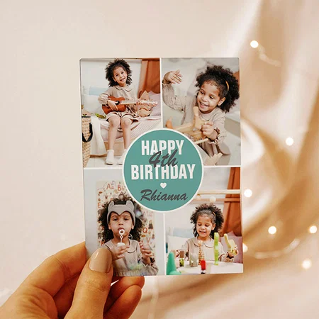 4 Photo Collage Birthday Customized Printed Greeting Card