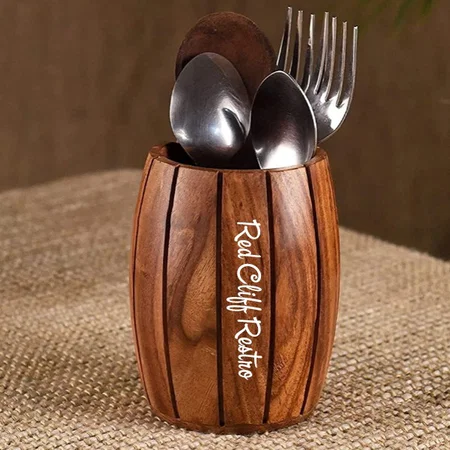 Brown Customized Wooden Cutlery Rack - Silverware Organizer for Kitchen Utensils, Knife Holder, and Fork Spoon Organizer - Space-Saving Kitchen Storage Solution - 7.6 x 7.6 x 11.4 CM
