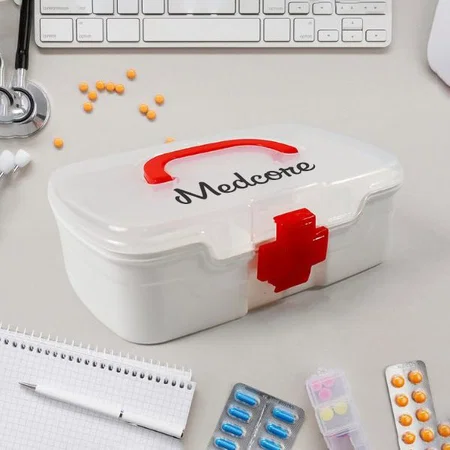 Customized Medicine Box for Home 1 Pc – Portable First Aid Box with Handle, 3-Compartment Organizer for Home, Travel &amp; Office – BPA-Free - 23 x 16 x 8 CM