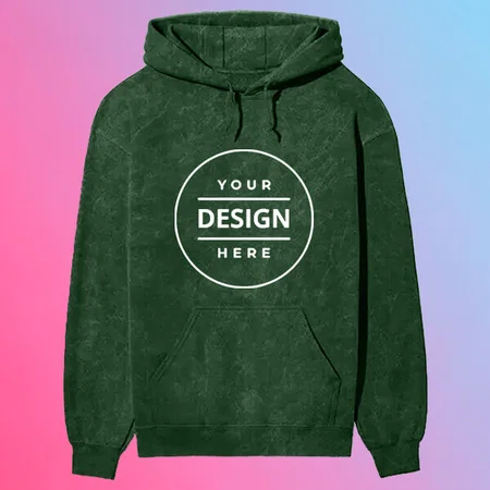 Green Acid Wash Pattern Customized Hoodie with Pockets