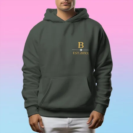 Name Initials Customized Unisex Printed Hoodie with Pockets