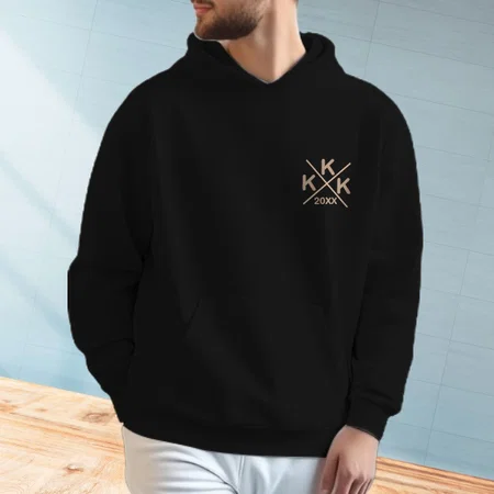 Name Initials with Year Customized Unisex Printed Hoodie with Pockets