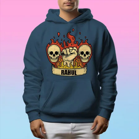 Fire and Skull Customized Unisex Printed Hoodie with Pockets