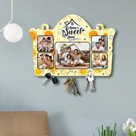 Home Sweet Home Customized Photo Printed Wooden Key Holder - 10 x 6 Inches