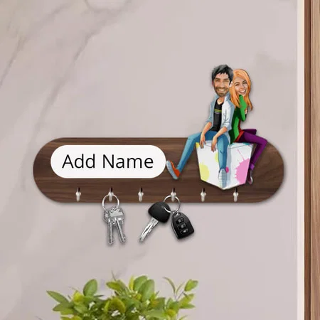 Coolest Couple Customized Photo Printed Caricature Key Holder - 11 x 7 Inches