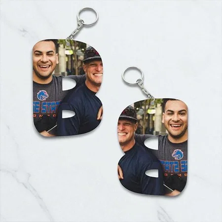 B Alphabet Shape Customized Photo Printed Keychain