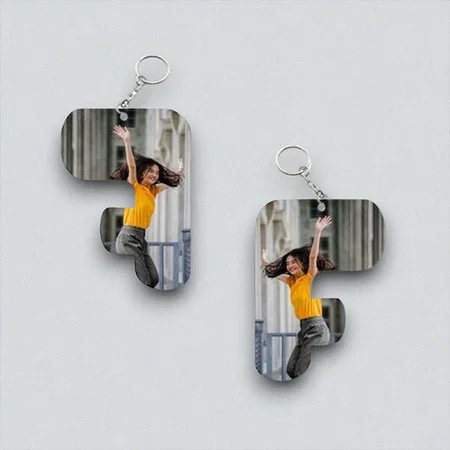 F Alphabet Shape Customized Photo Printed Keychain
