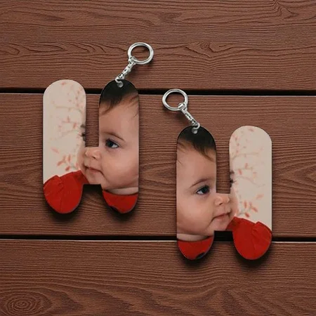 H Alphabet Shape Customized Photo Printed Keychain