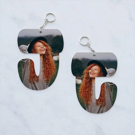 J Alphabet Shape Customized Photo Printed Keychain