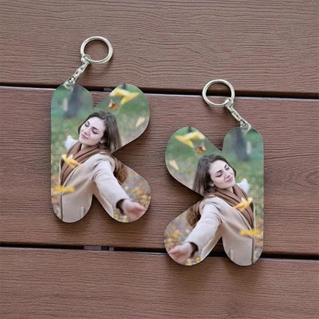 K Alphabet Shape Customized Photo Printed Keychain