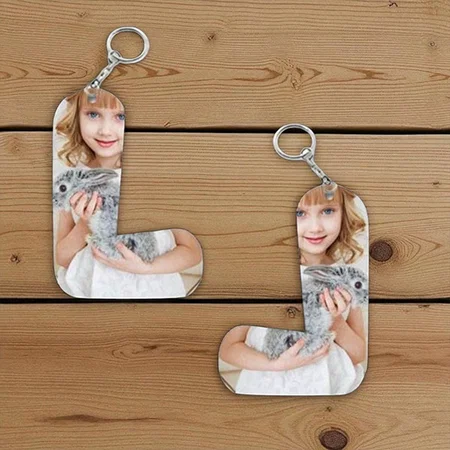 L Alphabet Shape Customized Photo Printed Keychain