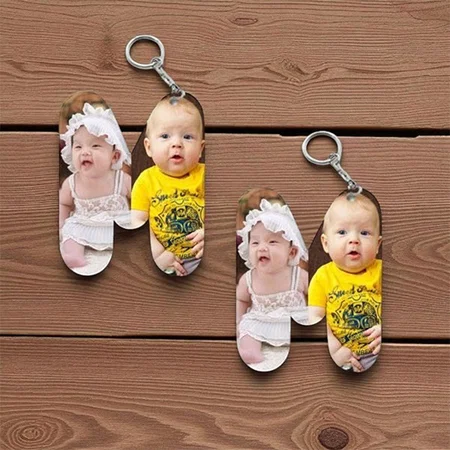 M Alphabet Shape Customized Photo Printed Keychain