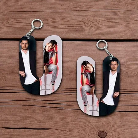 U Alphabet Shape Customized Photo Printed Keychain