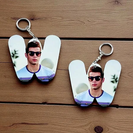 W Alphabet Shape Customized Photo Printed Keychain