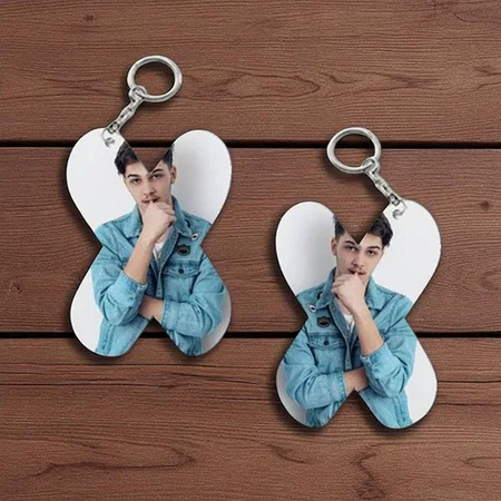 X Alphabet Shape Customized Photo Printed Keychain