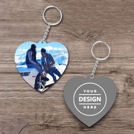 2 Side Heart Customized Photo Printed Wooden Keychain
